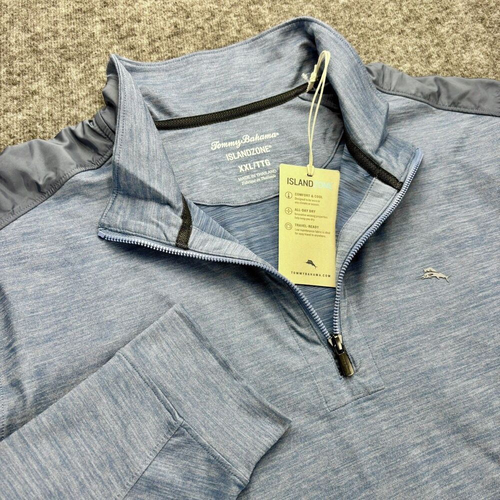 Tommy Bahama IslandZone Quarter Zip Pullover Men XXL Blue NWT Performance Golf
